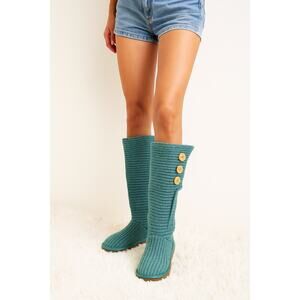 UGG Classic Cardy tall knit boots in a turquoise teal blue-green size 9